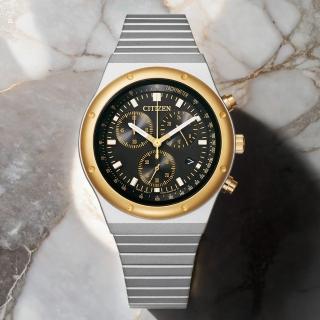 【CITIZEN 星辰】昭和金限定款 限量光動能三眼計時手錶 中性錶 38mm 母親節 禮物 男錶(AT2544-64E)