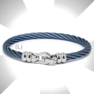 【CHARRIOL 夏利豪】預Bangle Ibiza伊維薩島鉤眼藍鋼索手環 精鋼飾頭L款-加多重好禮 C6(04-1901-1214-5-L)