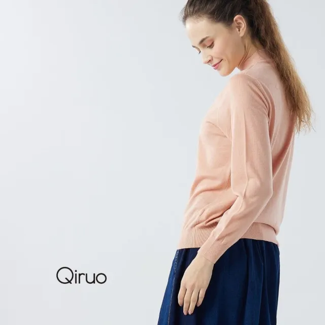 【Qiruo 奇若名品】秋冬專櫃針織長袖上衣0181A-91淺橘色小立領百搭 