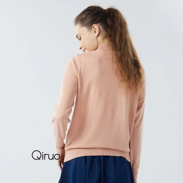 【Qiruo 奇若名品】秋冬專櫃針織長袖上衣0181A-91淺橘色小立領百搭(M-L)