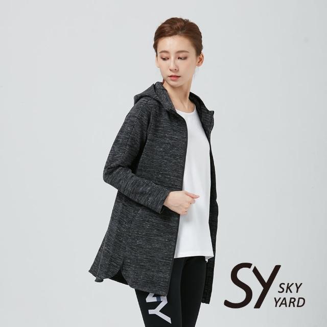 【SKY YARD】休閒雪花底紋長版連帽外套(黑色)