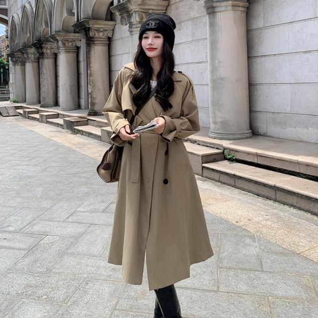 【巴黎精品】現貨+預購 風衣外套休閒大衣(高級感英倫雙排扣小個子女外套a1ih53)