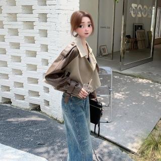 【巴黎精品】現貨+預購 風衣外套休閒大衣(撞色PU皮拼接休閒美拉德女外套a1ih64)