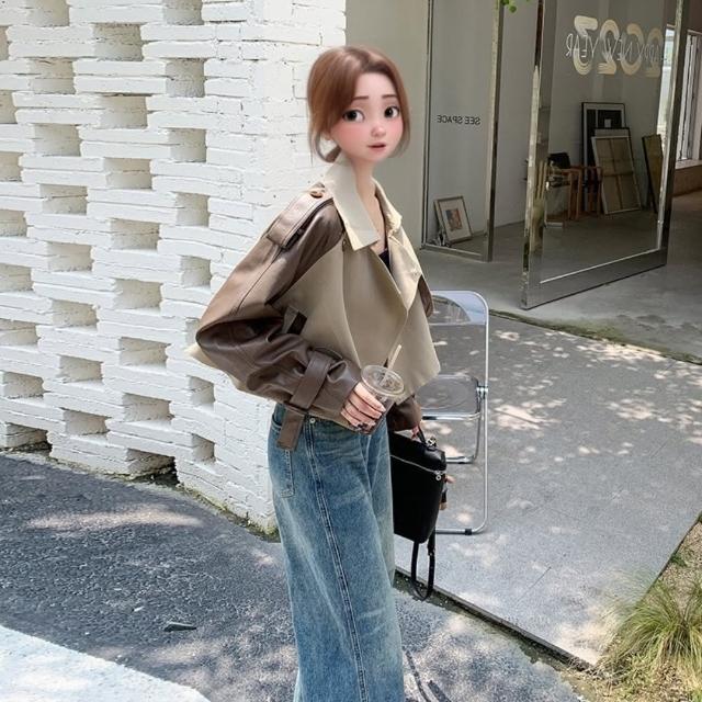 【巴黎精品】現貨+預購 風衣外套休閒大衣(撞色PU皮拼接休閒美拉德女外套a1ih64)