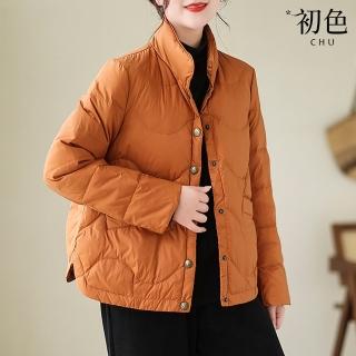 【初色】休閒風純色短款保暖防風立領寬鬆單排釦長袖外套女外套-共4色-38599(M-2XL可選)