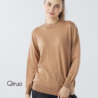 【Qiruo 奇若名品】秋冬專櫃針織長袖上衣0181A-80咖啡色小立領百搭(M-L)