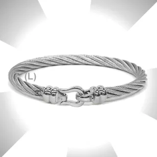 【CHARRIOL 夏利豪】預Bangle Ibiza伊維薩島鉤眼鋼索手環 銀色扣頭L款-加多重好禮 C6(04-101-1214-5-L)
