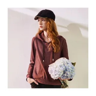 【Diffa】千鳥細格連帽抽繩設計保暖針織衫-女
