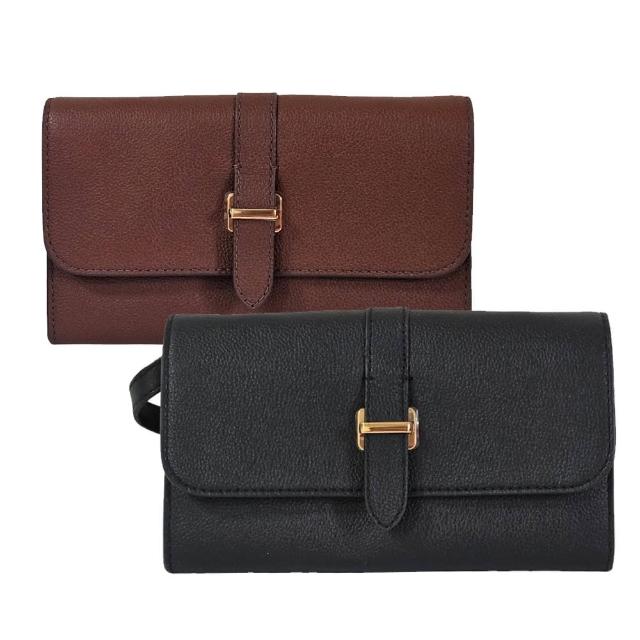 【FOSSIL】Emery   WOC皮革金釦斜背包(黑色/咖啡 母親節送禮)
