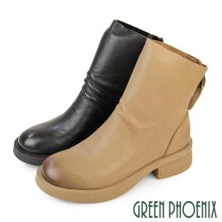 【GREEN PHOENIX 波兒德】女 短靴 馬丁靴 軍靴 厚底 牛皮 全真皮 短筒 後拉鍊(卡其、黑色)