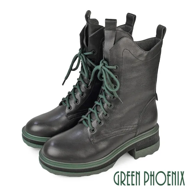 【GREEN PHOENIX 波兒德】女 馬丁靴 短靴 綁帶靴 軍靴 機車靴 厚底 牛皮 全真皮(酒紅、黑色)