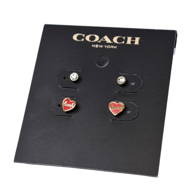 【COACH】心型/水鑽針式耳環組-金色