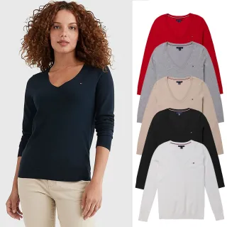 【Tommy Hilfiger】TOMMY 經典V領刺繡Logo毛衣 上衣-女-多色組合(平輸品)