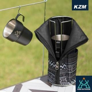 【KZM】KAZMI 不鏽鋼雙層馬克杯5入組.茶杯組.水杯.套杯組/彩繪民族風專用收納袋(K21T3K03 啞光黑)