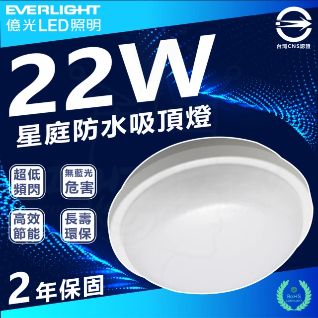 Everlight 億光 2入 22W 星庭 LED吸頂燈 防水吸頂燈 IP65(白光/中性光/黃光)