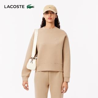【LACOSTE】女裝-背面印花慢跑大學T(卡其色)