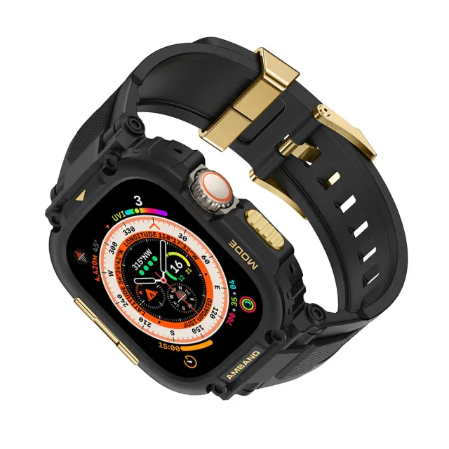 【Amband】AmBand Apple Watch 專用保護殼 ☆ M1 黑色TPU殼帶金鋼釦(49mm - Apple Watch ultra)