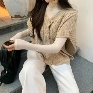 【D.studio】韓版寬鬆麻花紋針織背心(針織外套針織上衣毛衣長袖上衣女裝 衣服長袖t恤保暖上衣冬裝 W417)