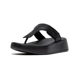 【FitFlop】F-MODE 可調式軟墊皮革厚底夾腳涼鞋-女(黑色)