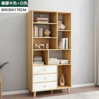 【E家工廠】書櫃 書架 簡易書櫥 靠牆置物架 收納儲物層架 多功能展示櫃(004-三抽原木色+白色)