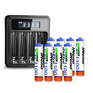 【iNeno】高容量 鎳氫 充電電池 1100mAh 4號/AAA 8顆入+鎳氫電池液晶充電器