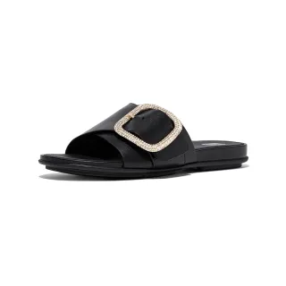 【FitFlop】GRACIE 水鑽大扣環皮革涼鞋-女(黑色)