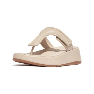 【FitFlop】F-MODE 可調式軟墊皮革厚底夾腳涼鞋-女(白石色)