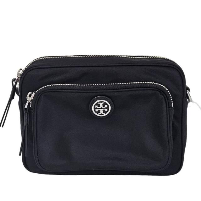 【TORY BURCH】TB 圓標LOGO尼龍相機包斜背包(黑色/贈原廠防塵袋紙袋 38 婦女節送禮)