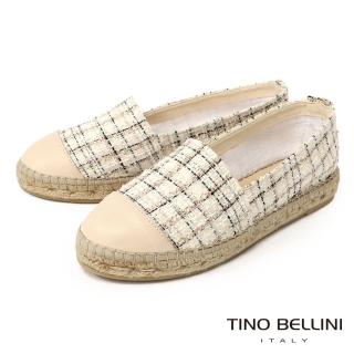 【TINO BELLINI 貝里尼】格紋草編懶人鞋FZCT008-R(米白)