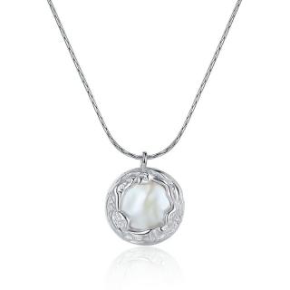 【米蘭精品】現貨+預購 925純銀項鍊珍珠吊墜(氣質雙面鈕扣鎖骨鏈女飾品74iu87)