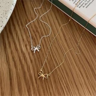 【米蘭精品】現貨+預購 925純銀項鍊蝴蝶結吊墜(簡約頸鏈韓版鎖骨鏈女飾品2色74iu11)