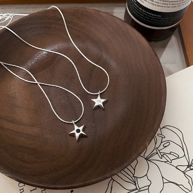 【米蘭精品】現貨+預購 925純銀項鍊星星吊墜(疊戴鎖骨鏈氣質鋯石女飾品2色74iu8)