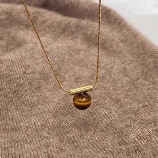 【米蘭精品】現貨+預購 925純銀項鍊虎眼石吊墜(簡約韓版圓珠頸鏈女飾品2色74iu3)