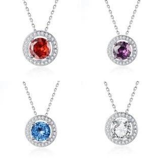 【米蘭精品】現貨+預購 925純銀項鍊彩色鋯石(圓形滿天星鑲鑽生日女飾品12色74iu1)