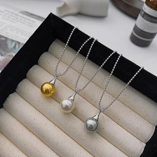 【米蘭精品】現貨+預購 925純銀項鍊珍珠吊墜(簡約珠鏈鑲鑽鎖骨鏈女飾品3色74iu26)