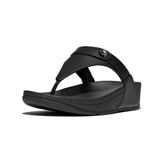 【FitFlop】LULU 水鑽扣皮革夾腳涼鞋-女(黑色)
