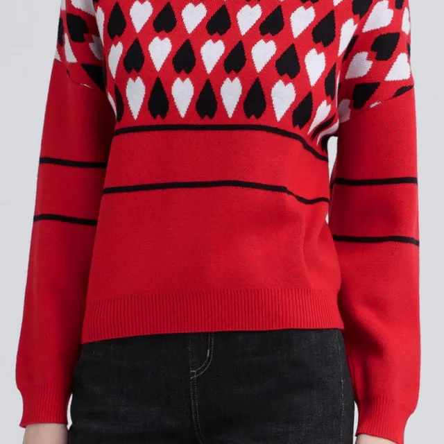 【ILEY 伊蕾】戀愛系雙色愛心羊毛針織上衣(紅；M-XL；1244465502)