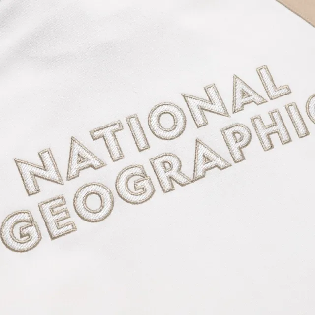 【National Geographic 國家地理】女裝 拼色文字圖案帽T - 米色