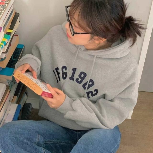 【創翊韓都】正韓T恤 刺繡連帽長袖T恤FIE1043-創翊韓都(預購)