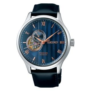 【SEIKO 精工】Presage 夜櫻開芯鏤空機械男錶-藍/41.8mm(SSA421J1 / 4R39-00W0B)