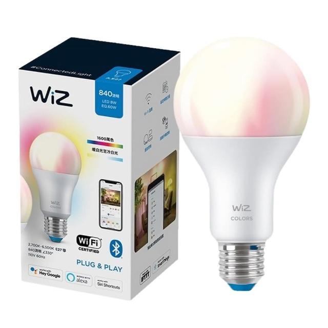 【Philips 飛利浦】6入組 LED WiZ 8W LED 全彩燈泡 110V APP手機控制 調光調色 智慧照明 球泡燈(PW04N)