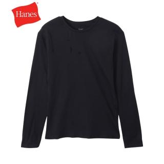 【Hanes】官方直營-GLOBAL VALUE系列 women 100%棉長袖上衣內衣 經典設計款(黑色)