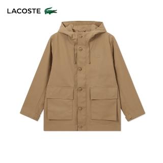 【LACOSTE】男裝-連帽多口袋工裝外套(餅乾棕)