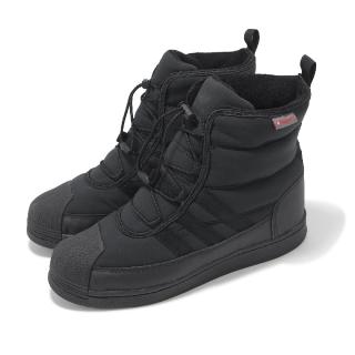 【adidas 愛迪達】休閒鞋 Superstar Boot J 大童 女鞋 黑 防水鞋面 貝殼頭 抽繩 愛迪達(ID6891)