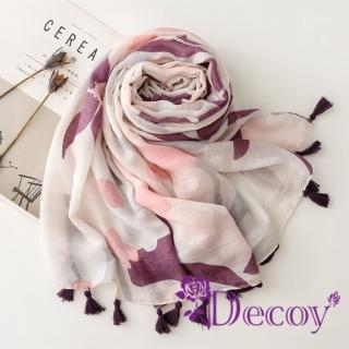 【Decoy】法式風情 清新花卉圖飾流蘇披肩圍巾