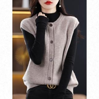 【Very Buy 非常勸敗】預購/24春款外穿針織背心女寬鬆純羊毛背心圓領加厚背心坎肩無袖開衫