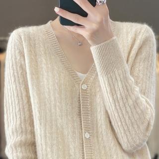 【Very Buy 非常勸敗】預購/100羊毛開衫女圓領時尚套頭毛衣針織韓版外套寬鬆通勤顯瘦上衣秋