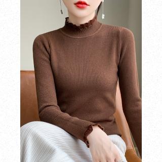 【Very Buy 非常勸敗】預購/秋上新女式針織衫半高領蕾絲邊毛衣內搭上衣長袖修身歐美內搭上衣女