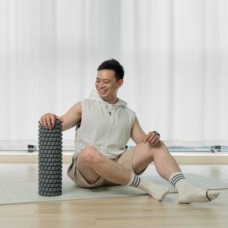 【Fun Sport】滾動力按摩滾輪棒-硬漢灰-40硬度-送收納袋(瑜珈滾輪／狼牙棒／滾棒／按摩滾筒)