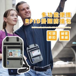 【出國旅遊】多功能便攜RFID掛頸防搶包(防掃描卡片 貼身隱形 斜揹包 證件夾 收納包